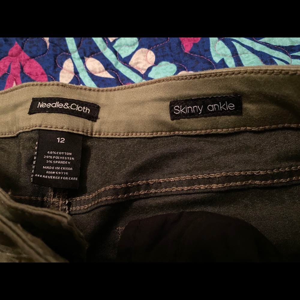 Needle & Cloth skinny ankle army green  size 12., never worn just washed